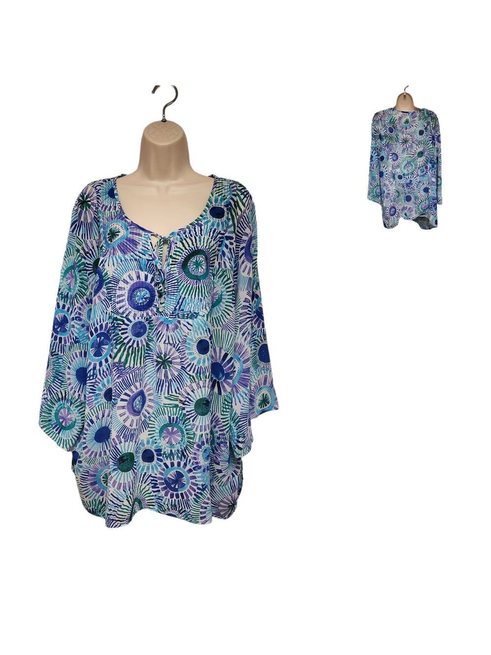 FASHION BUG MULTICOLOR BLUE FLORAL 3/4 SLEEVE SIZE 3XL